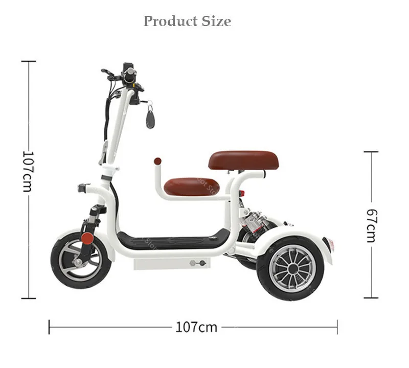 New Electric Tricycle 3 Wheel Electric Bicycle 10 Inch 400W 48V 60KM Portable Parent Child Electric Scooter (13)