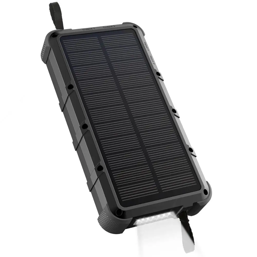 

OUTXE Waterproof Solar Power Bank 20000mAh with Flashlight, Dual Input, Quick Charge Rugged Solar Phone Charger