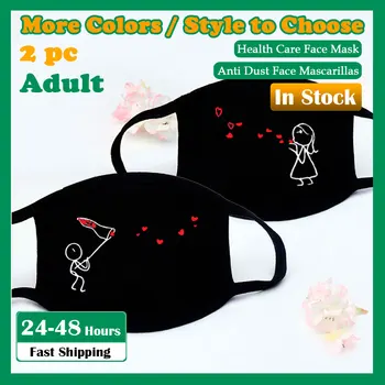 

2PCS Face Cover Cotton Dustproof Couple mascarilla reutilizable Personality Breathable Cartoon Personal Health Care Fashion Mask