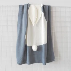 Couverture tricotée douce et chaude pour bébé, à motif animal lapin mignon, pour poussette, serviette de bain pour enfants, literie pour tout petits 