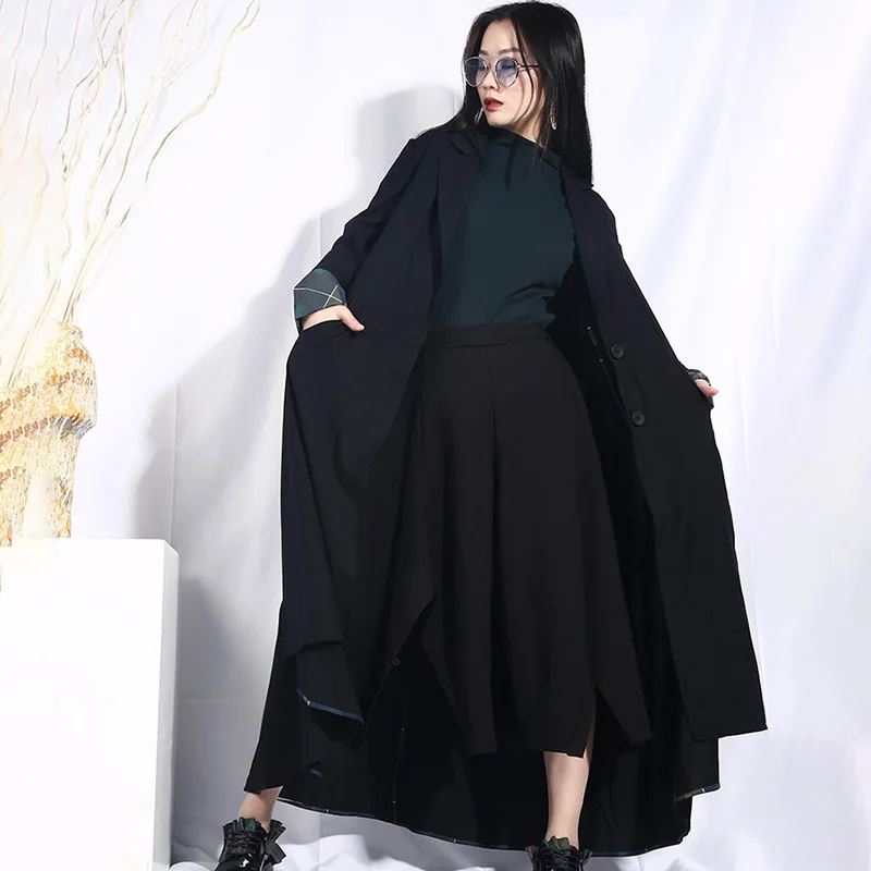 Fashion Tide New Spring Women Asymmetric Lapel Long Sleeve Striped Split Joint Irregular Windbreaker Trench Fashion Coat JO552