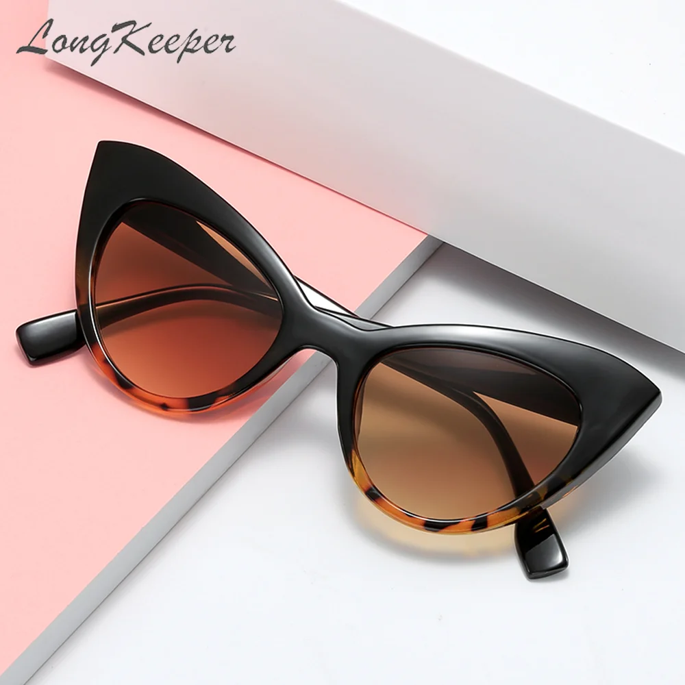 

LongKeeper Cute Sexy Cat Eye Sunglasses Women 2020 Black Leopard Brand Designer Sun Glasses Vintage Retro Female Oculos
