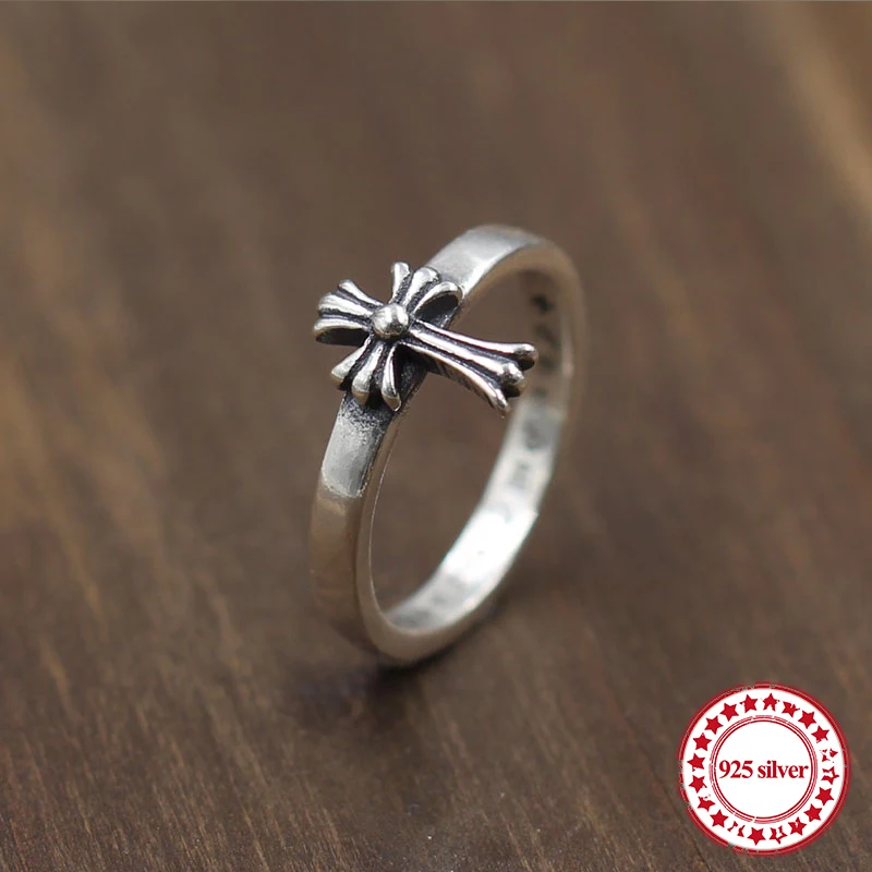 

S925 sterling silver men's ring cross shape couple models fashion punk style gold classic generous gift to send lover