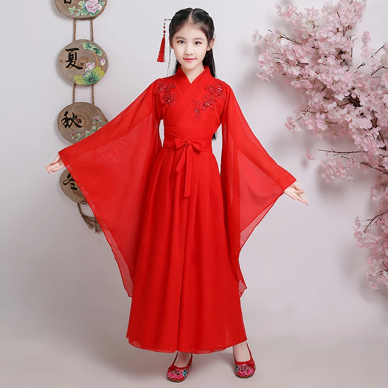 red 1 Han Fu/Детское платье принцессы для дня рождения, танцев, выступлений, традиционное китайское платье для свадьбы, вечеринки - Цвет: red 1