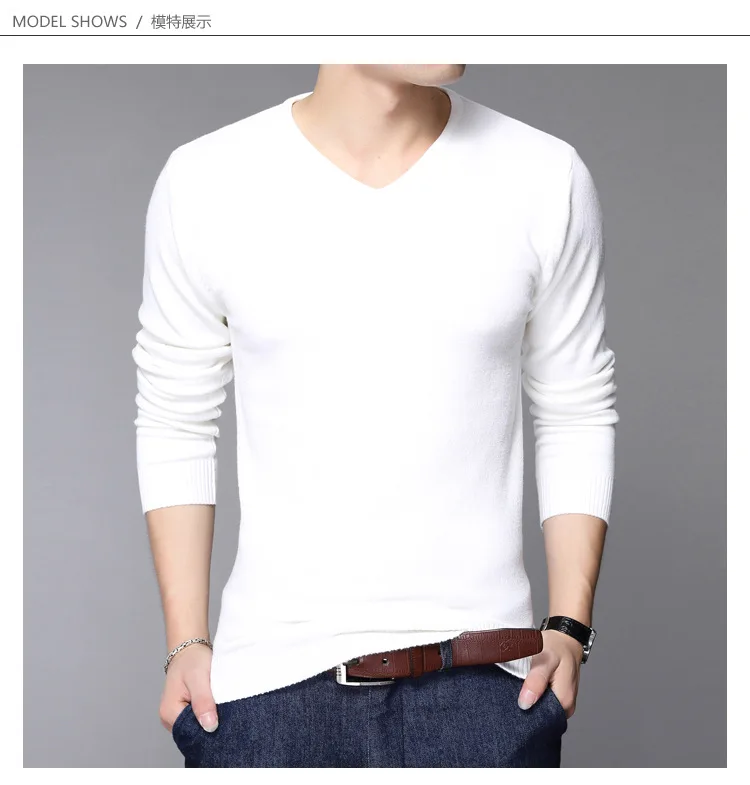 Autumn and Winter New Fashion Mens Pullover Sweaters Men's Long-sleeved Sweater Slim V-neck Solid Color Men Sweater