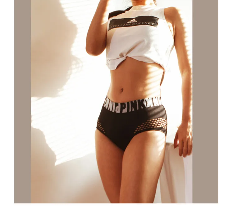 Letter PINK Yoga Shorts Women Yoga Seamless Sports Underwear Low Waist Sexy Sports Fitness Triangle Panties Side grid Underpants