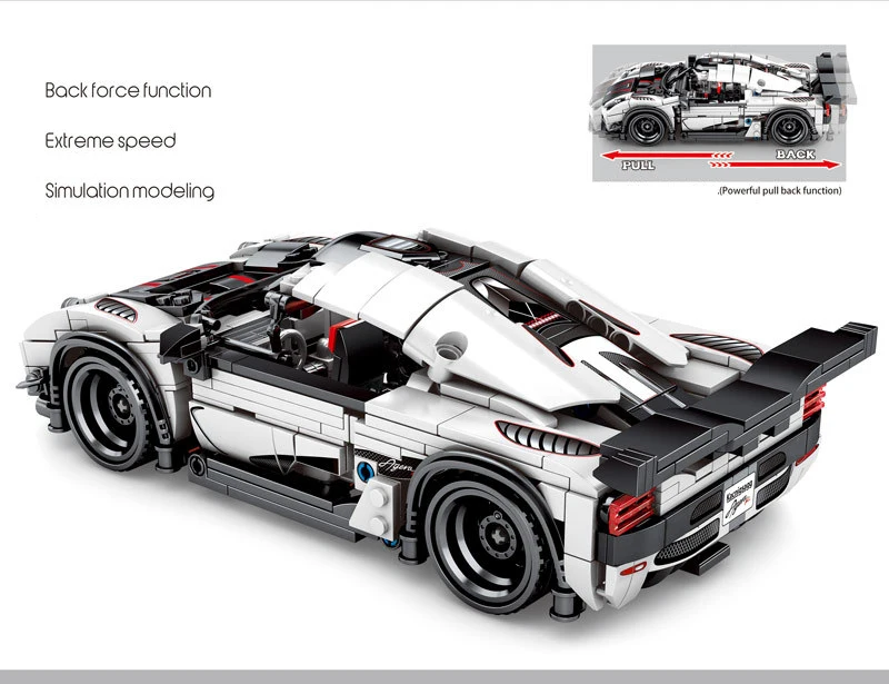 Technics Fast speed champion, строительный блок, оттягивающийся автомобиль, Koenigsegg AGERA, Супер спортивный автомобиль, игрушки, коллекция для мальчиков, подарки