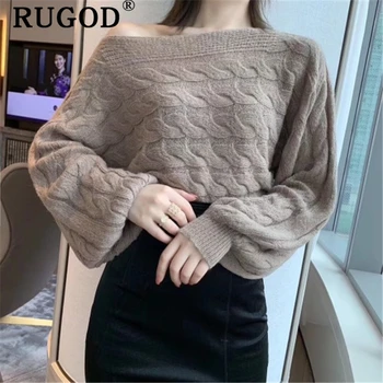 

RUGOD Elegant Office ladies women sweater Korean off shouder lantern sleeve twisted pullovers female 2019 Fashion oversized tops