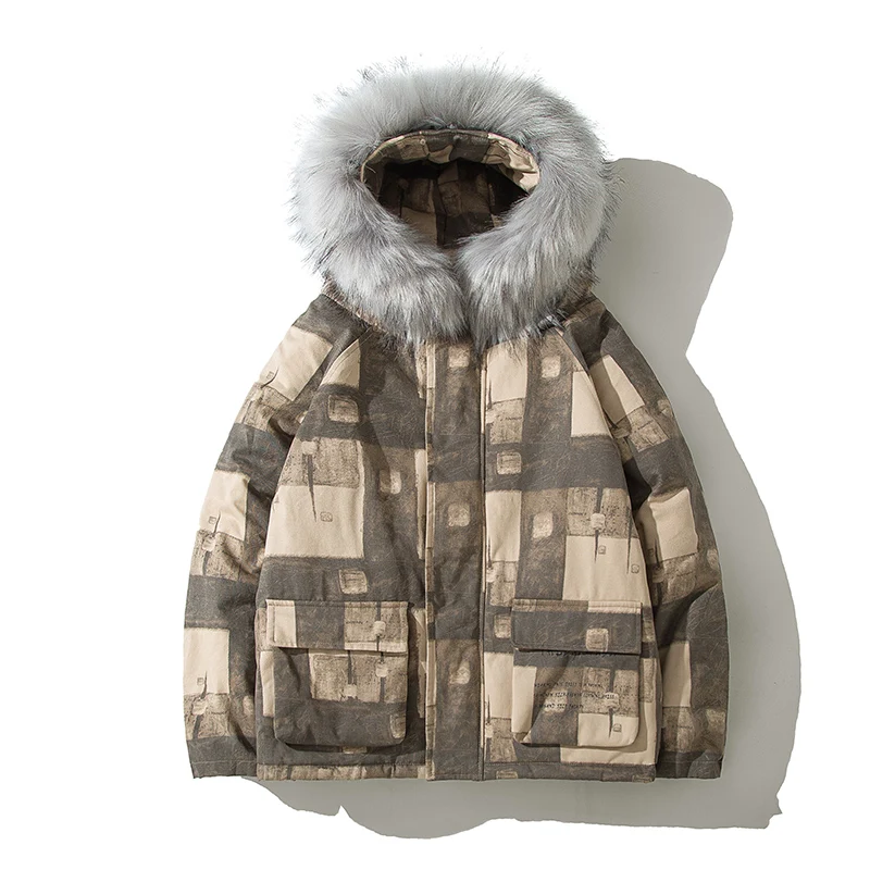 Parka Men Coats Winter Jacket Men Thicken Warm Fur Hooded Plaid Outwear Short Men Coat Casual Men's Winter Jackets