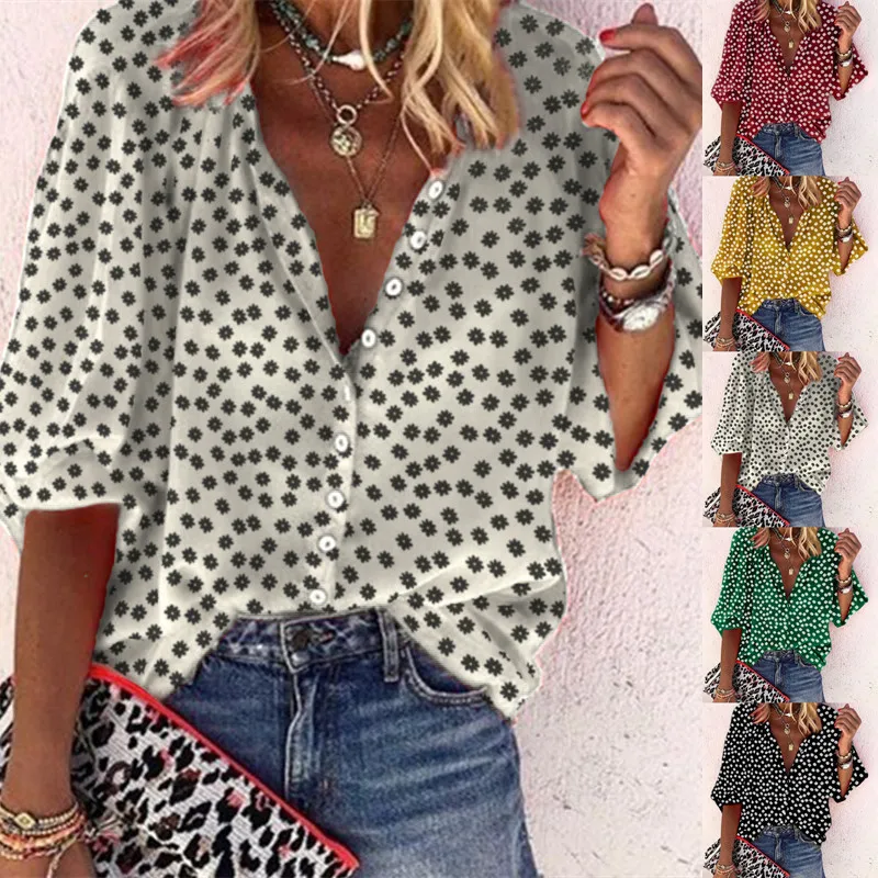 

NEW Women V Neck Long Sleeve Loose Floral Printed Outerwear Chemise Femme Sweet Oversize Blouse Top