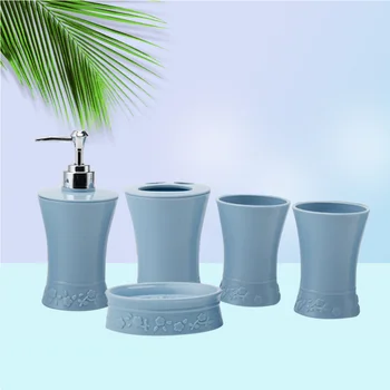 

5pcs/Set Plastic Bath Accessories Kit Cups Toothbrush Holder Soap Dish Dispenser Bathroom Suit (Blue)