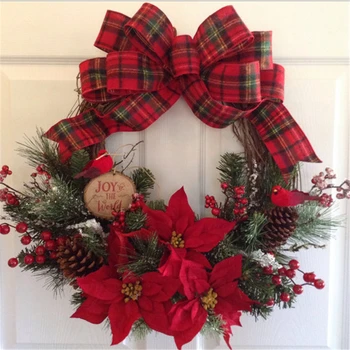 

2020 New Christmas Rattan Wreath Garland Pine Needles Decoration with Bow Flower Wreaths Brown Tree Branch Hanging Pendants