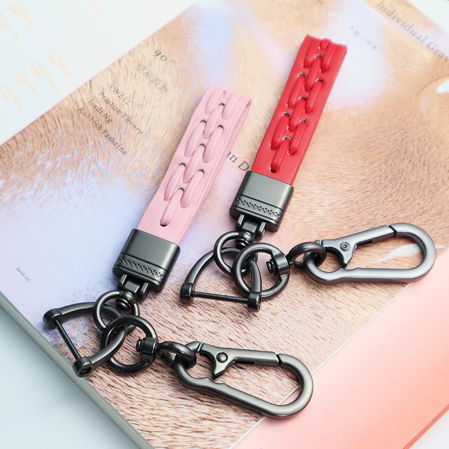 Car Key Chain Luxury Genuine Leather Keychain Pure Color Buckle Key Ring Car  Accessories Gift Car