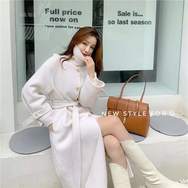 

Autumn And Winter Solid Color High Collar Temperament Long Street Woolen Coat Trench Coat Jacket