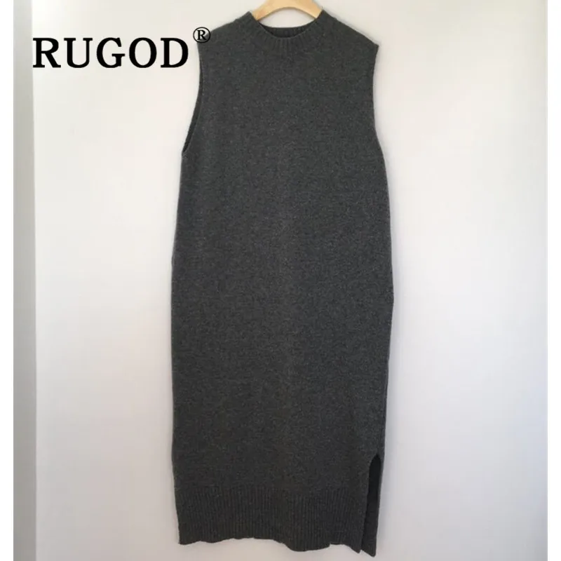 RUGOD 2019 новое зимнее однотонное платье свитер для женщин с круглым вырезом без