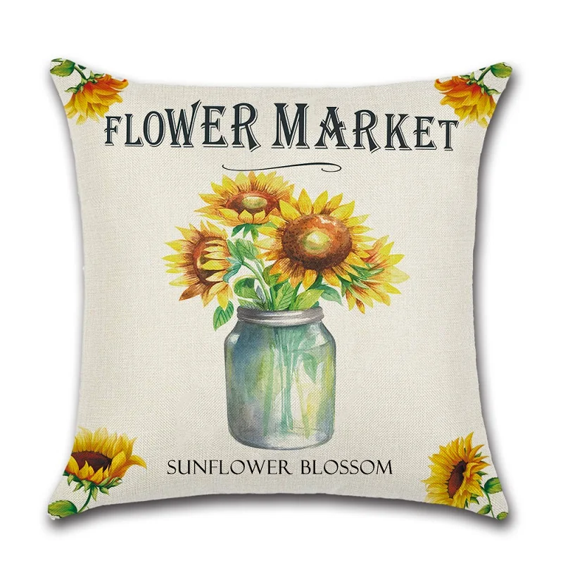 2pcs Thanksgiving Pillow Cases Cotton Linen Sofa autumn Harvest Farm Sunflower Cushion Cover Home Decor throw pillow
