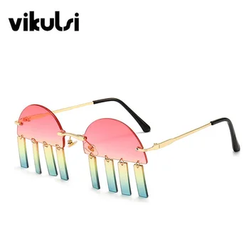 

Trendy Rimless Semicircle Sunglasses For Women Men Half Round Shades Funny Tassel Pendant Sun Glasses for Female Girl COOL UV400