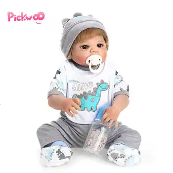 

Pickwoo 57cm Fashion Full Silicone Body Simulation Baby Boy Leopard Headdress Silicone Reborn Baby Dolls Bath Toy Doll