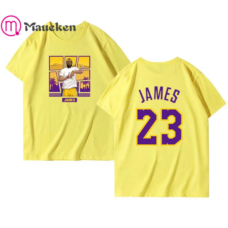 Новая желтая футболка lebron james 23 Мужская футболка с коротким рукавом из хлопка с круглым вырезом футболки для поклонников ла подарок - Цвет: 7