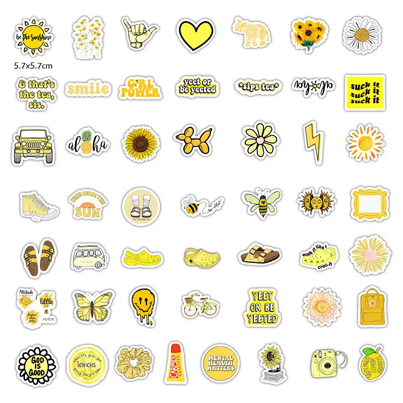 50PCS Cartoon Yellow INS Style Vsco Girl Stickers For Laptop Moto