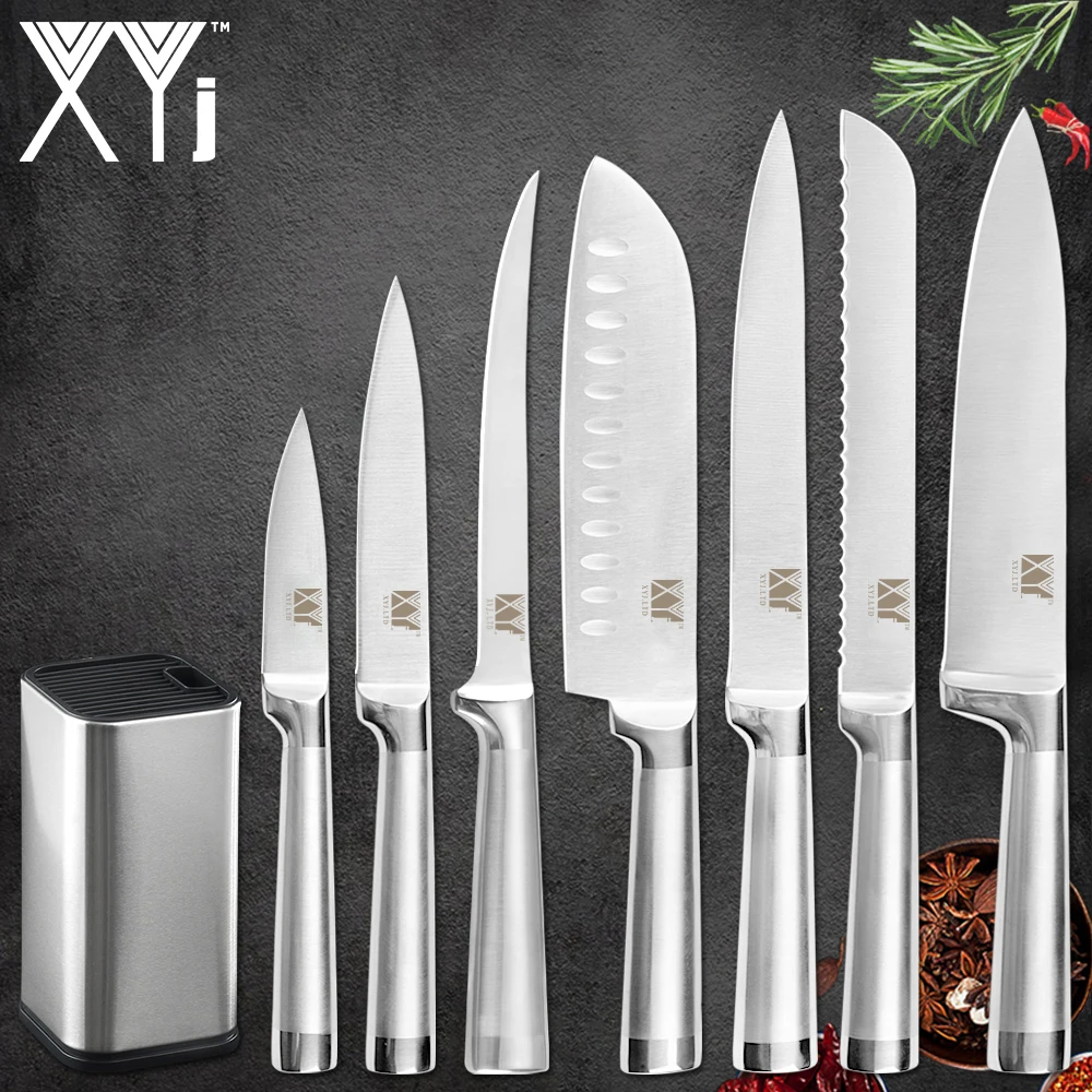 Tanie XYj kuchnia 8 sztuk noże ze stali nierdzewnej zestaw 8 cal stojak na noże odkostnianie Santoku noże ryby Sushi styl japoński narzędzia kuchenne