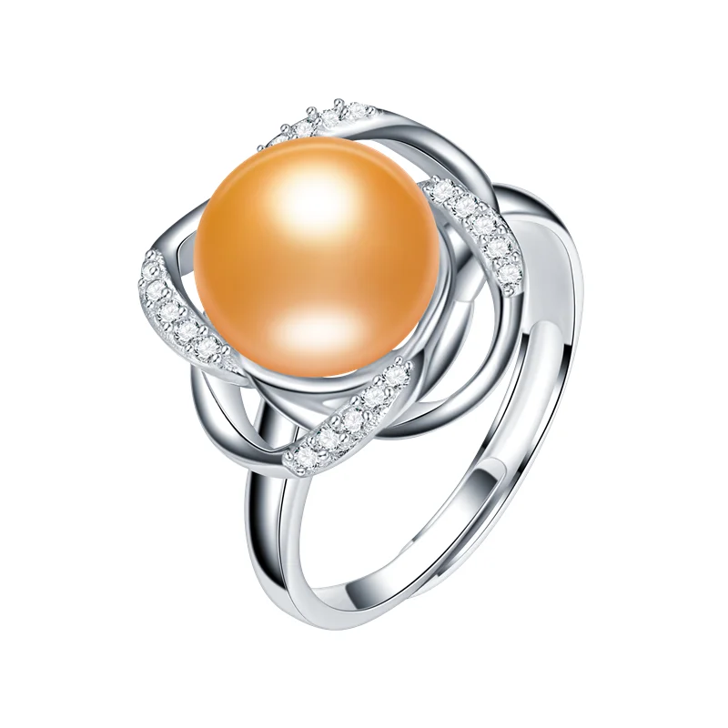 Dainashi 925 Sterling Silver Windmill Zircon Crystal Adjustable Ring Freshwater Cultured Pearl Ring Elegant Party Gift for Women - Цвет камня: Золотой