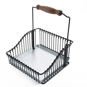 

1pcs Black Storage Basket Shelf Rack W / Handle Black For Spices Vinegar Kitchen Orginazer