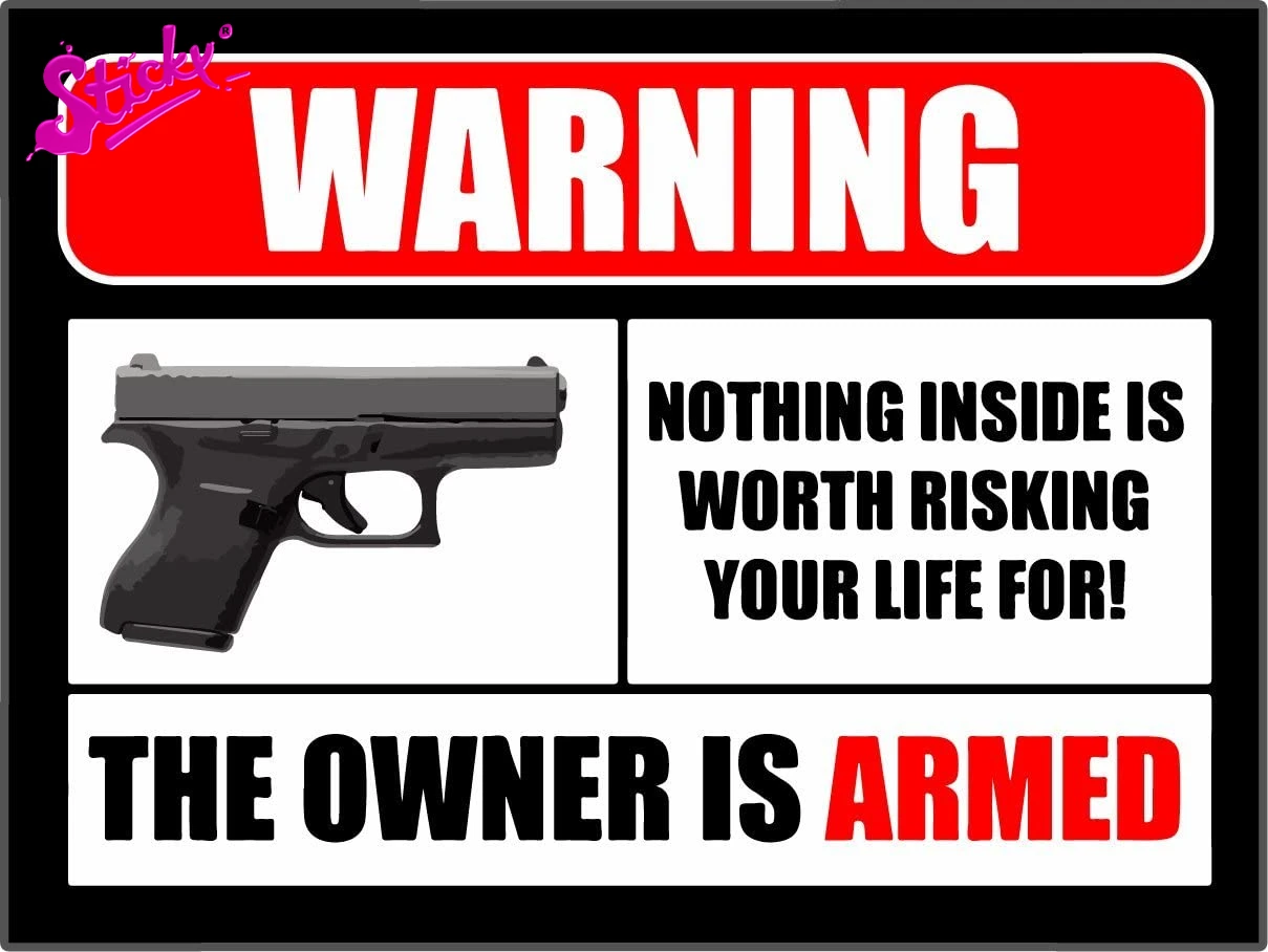 STICKY Second Amendment Handgun Gun Owner Warning Plaques & Signs Car Sticker Decal Decor