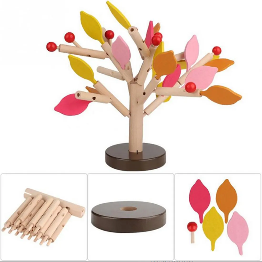 Собранное дерево, дерево, зеленые листья, строительные деревянные игрушки, Детские обучающие игрушки