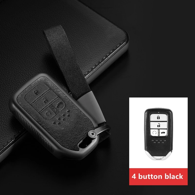 Автомобильный Футляр для ключей из натуральной кожи для Honda CRV HRV Accord Civic Odyssey Inspire JADE Pilot Smart Key аксессуары - Название цвета: 4 button black