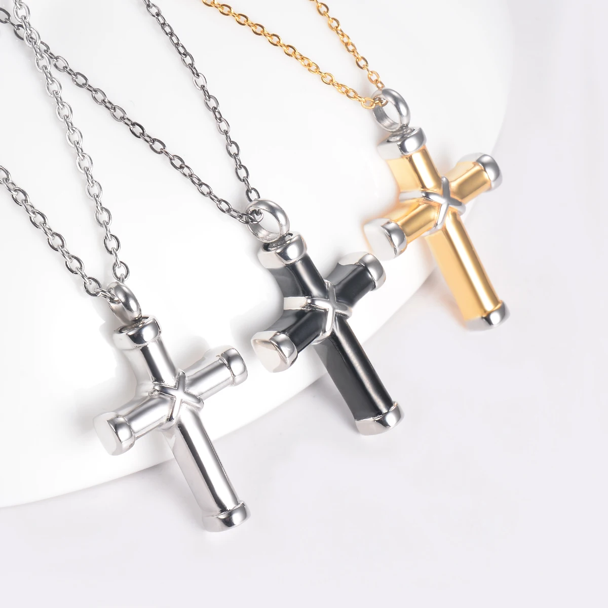 Cross Stainless Steel Cremation Pendant Necklace Ashes Keepsake Urn Necklace 