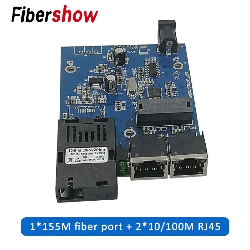 

Ethernet Fiber switch 2 RJ45 1 SC Optical Media Converter Single Mode fiber Port 10/100M PCB