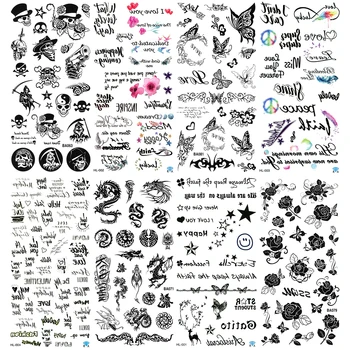 

5pcs / Lot Love Cute Tattoo Flower Tatoos Temporales For Women Tatoo Butterfly Temporaire Femme Gun Fake Face Homme Feather