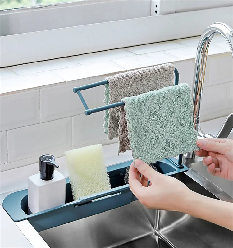 

Kitchen Sink Drying Rack Shelf Soap Sponge Drain Storage Basket Adjustable Faucet Holder Bathroom Rack