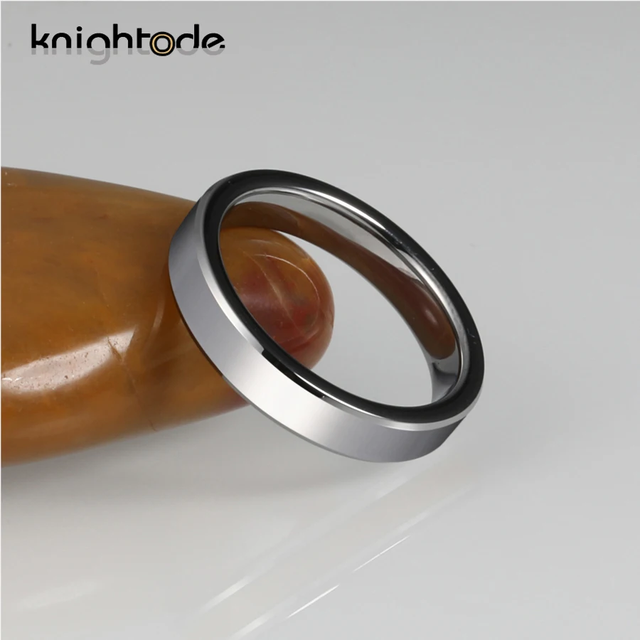 4mm Original Color Tungsten Carbide Wedding Band Couple Rings Beveled Edges Polished Comfort Fit 3