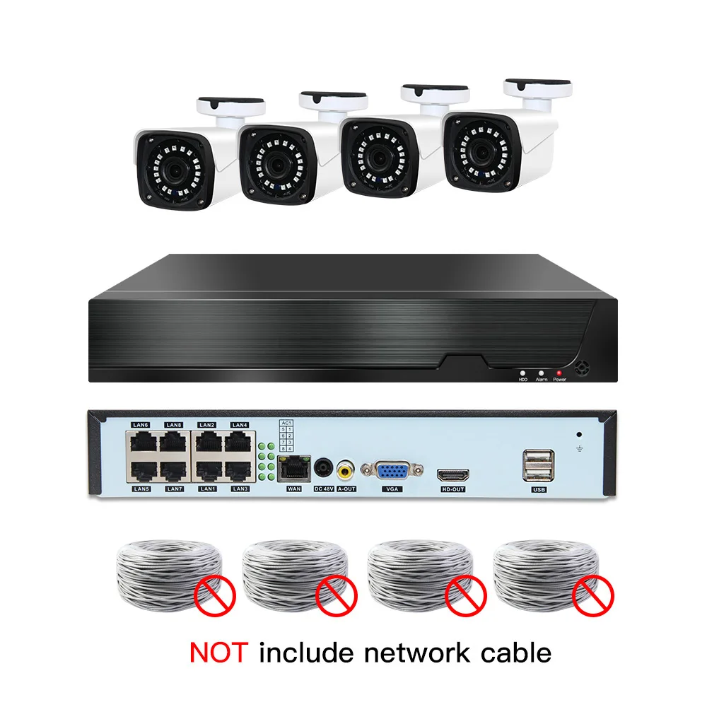8ch 3MP POE Kits H.265 System CCTV Security PoE NVR Outdoor Metal Waterproof IP Camera Surveillance Alarm Video P2P P6Spro - Цвет: 4cams NO cable