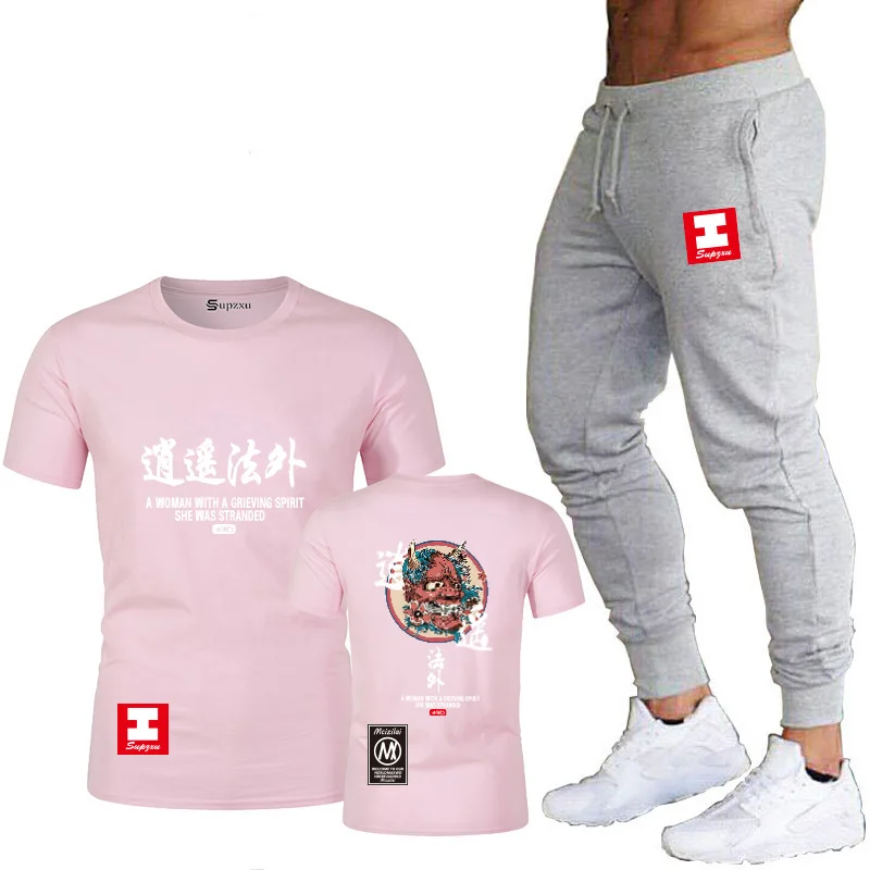 Pink Популярная Новая футболка с аниме homme blood youth free, футболка с принтом, модная брендовая одежда, мужская футболка в стиле хип-хоп, Забавный Топ для мужчин - Цвет: Pink