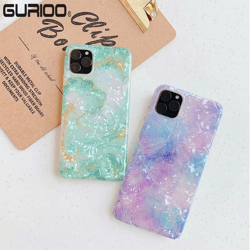 

Seashell Texture Phone Cases For iPhone XR XS Max 6 6S 7 8 Plus X Soft IMD Watercolor For iphone 11 Pro Max Phone Back Cover