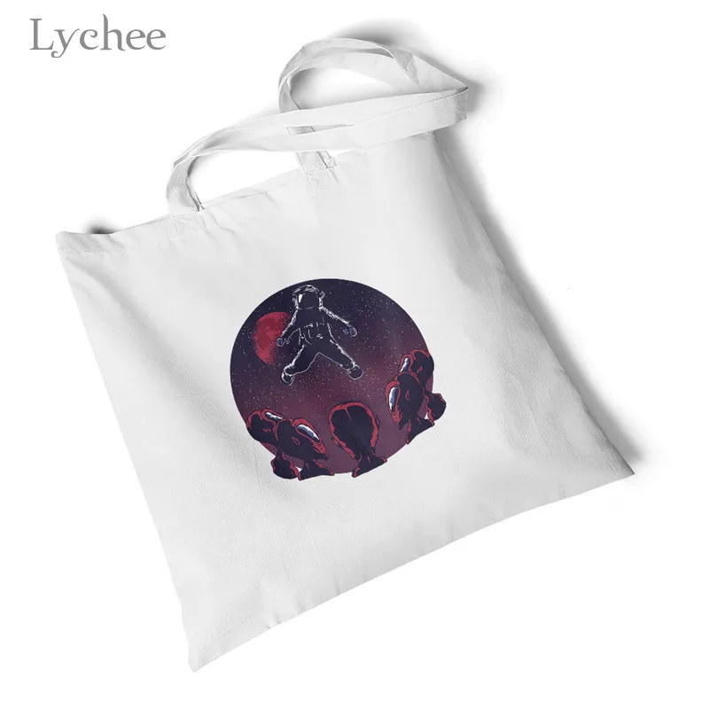 Lychee Повседневная Студенческая большая сумка на плечо модные сумки на плечо Женская Холщовая Сумка с принтом инопланетянина женские сумки для покупок