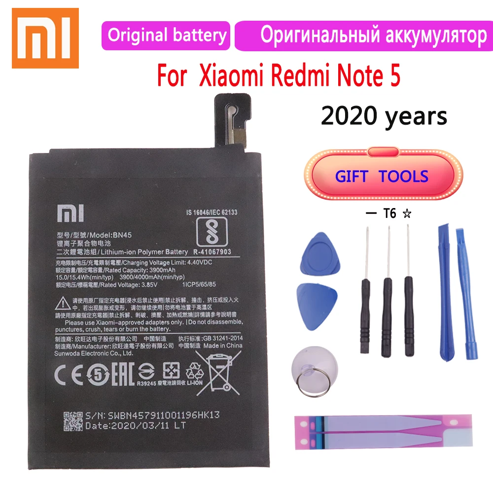 

2020 years Xiaomi 100% New Original Phone Replacement Battery BN45 3900mAh for Xiaomi Redmi Note 5 Batteries with free tools