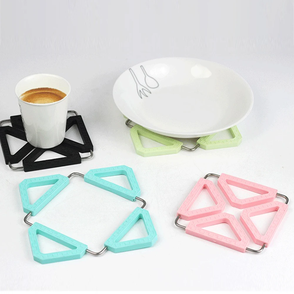 

Stainless Steel Kitchen Pot Mat Silicone Folding Anti-scalding Coaster High Temperature Insulation Mat Placemat Household Item 4