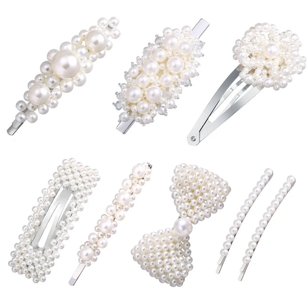 

New 8 Styles Fashion Pearl Hair Clip for Women Elegant Korean Design Pearl Metal Hair Clips Hairpin Hair Styling Accessories