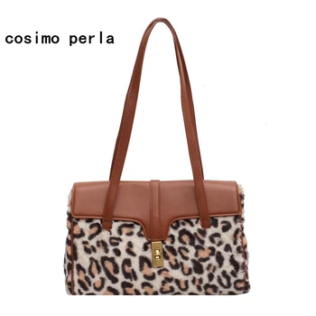

Fall Winter Fashion Leopard Women Handbags New Large Capacity Velour Zebra Pattern Baguette Purses Plush Underarm Shoulder Bags