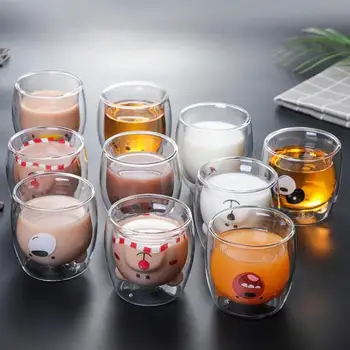 

3D 2-tier Lovely Panda Bear Innovative Beer Glasses Heat-resistant Double Wall Coffee Cup Morning Milk Glass Juice Glass Bottle