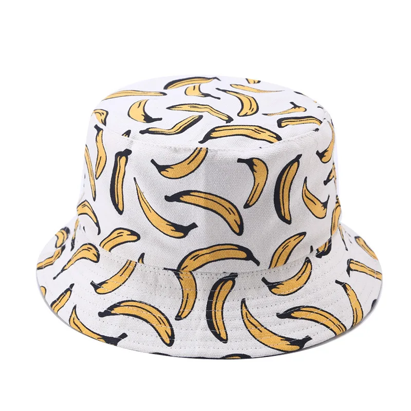 Print Banana Reversible Fisherman Hat Black White Summer Bucket Hat for Men Women Street Hip-hop Sun Bob Panama k pop cap hat