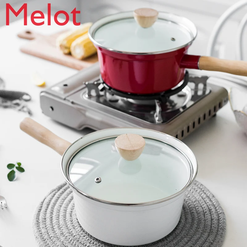 

Japanese Style Cute Enamel Enamel Pan Single-Handle Pot Home Stew Soup Pot For Induction Cooker Free Shipping