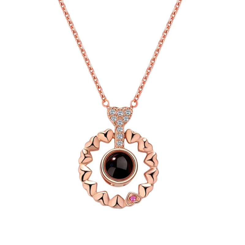 rose round heart Новое поступление Розовое золото и серебро 100 языков I love you Проецирование ожерелье воспоминания о романтической любви свадебное ожерелье - Окраска металла: rose round heart