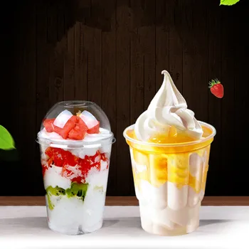 

50pcs High quality 250ml disposable ice cream cup baking diy package dessert pudding yogurt transparent plastic cups with lid