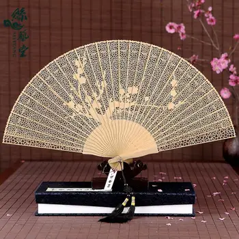 

Burmese wood fan sandalwood fan Chinese style fan fan women's gift hollow carved ancient craft fan