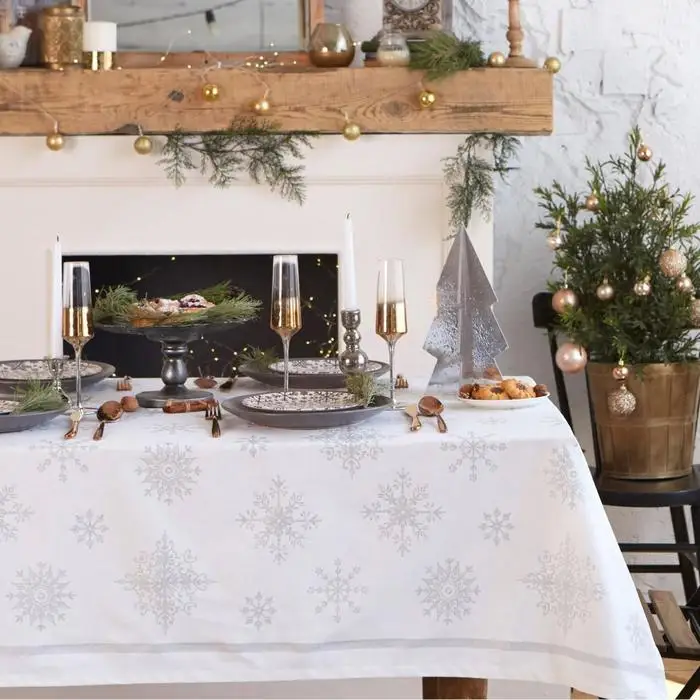 Tablecloth Ethel &quotsilver snowflakes 149 х110см 100% CHL 190g/m2 textile for kitchen table cloth | Дом и сад